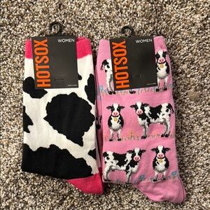 Hot Sox Women's Cow Print Socks - Black, White, and Pink